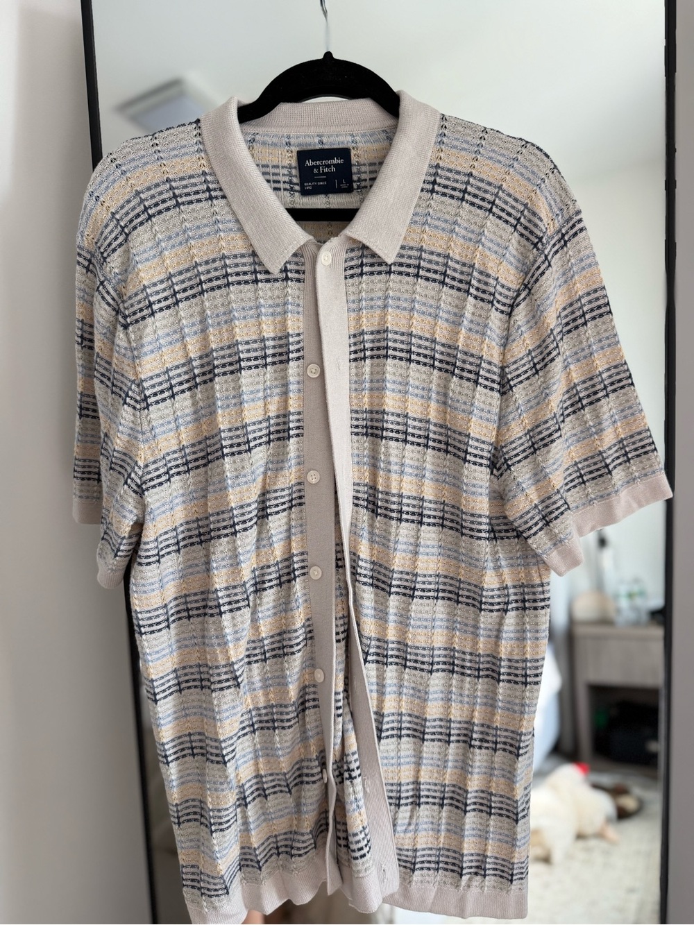 Abercrombie & Fitch Beige, Navy & Cream Short-Sleeve Knit Polo